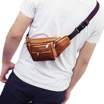 Multi-pocket Fanny Pack Leather Waist Bag Bum Bag Brown