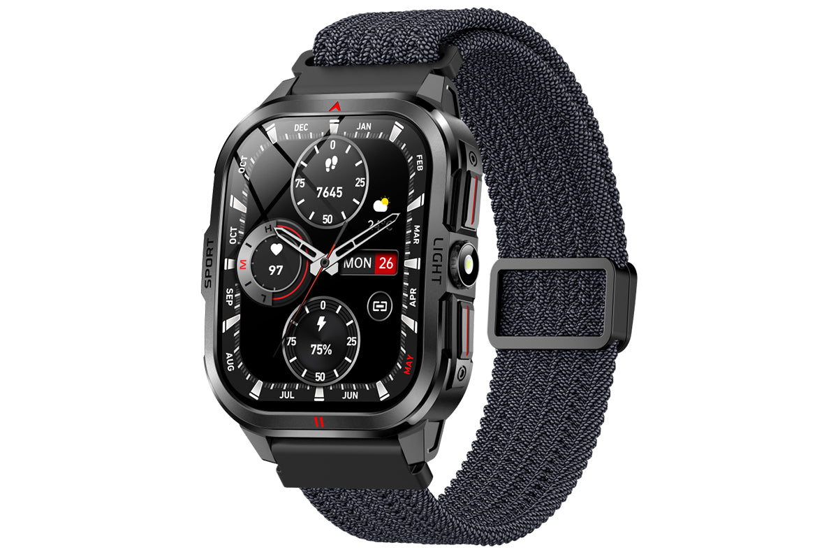 2.01inch Smartwatches with 100 Sports Modes Bluetooth Call Music Control for iPhone -Black nylon strap