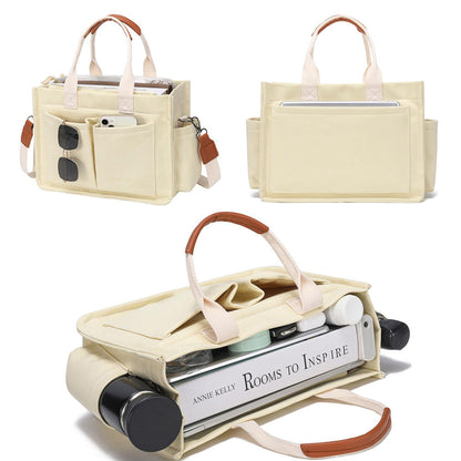 Large Canvas Tote Bag for Women Laptop Work Book Bags Crossbody Handbag Shoulder Travel Gym Bag Beige