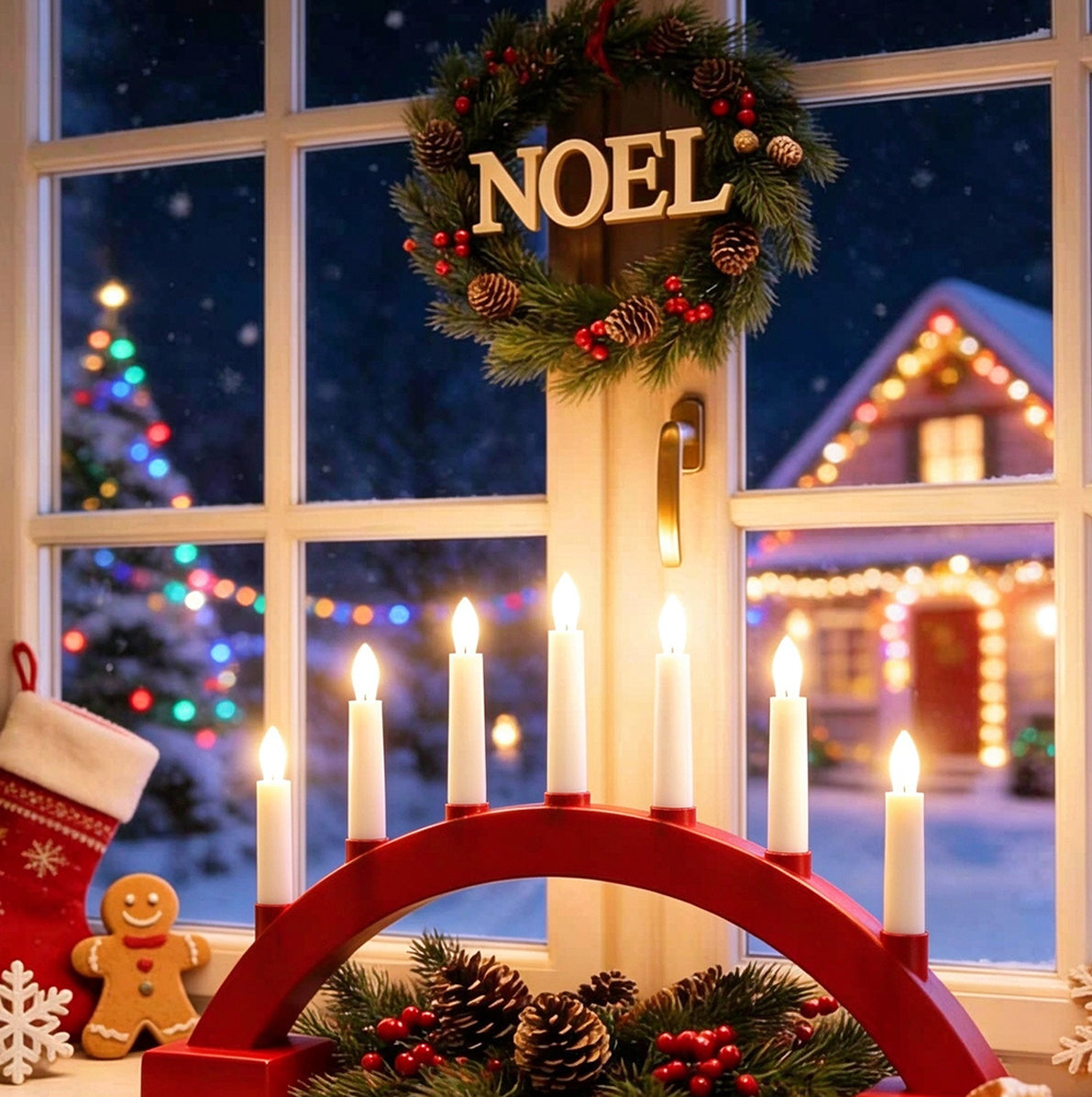 LED Christmas Flameless Taper Candle Decoration Light Holder - Red