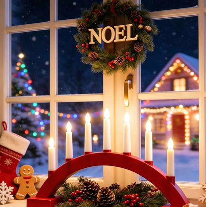 LED Christmas Flameless Taper Candle Decoration Light Holder - Red