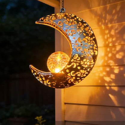 Solar Lights Sun Cracked Glass Lantern- Moon