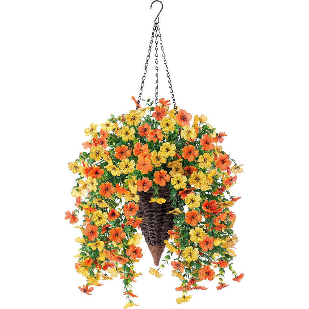 2Pcs Artificial Flowers Outdoor Hanging Faux Floral Decor for Planter Basket Window Box-Orange