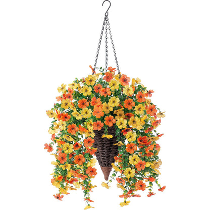 2Pcs Artificial Flowers Outdoor Hanging Faux Floral Decor for Planter Basket Window Box-Orange