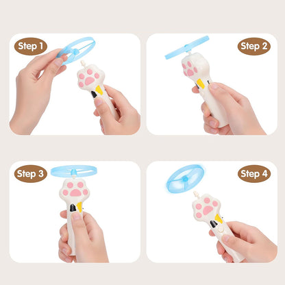 Cat Toy Disc Launcher Cat Fetch Toy UFO Flyer Cat Disc Launcher with Lights-White