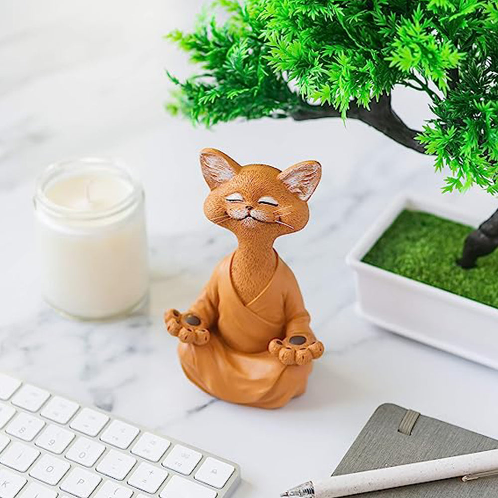 Whimsical Cat Buddha Figurine Meditation Yoga Decor Crafts Gifts 18cm-Orange