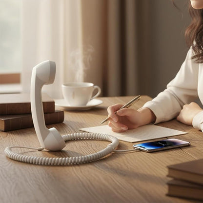 Retro Type C Wired Phone Handset with Microphone for Phones Computers - White
