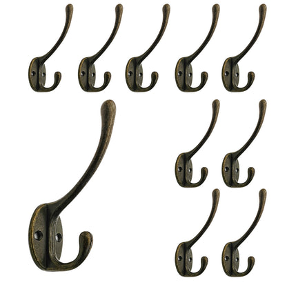 10Pcs Coat Hooks Wall Hooks Mounted Farmhouse Coat Hangers for Bags Caps Keys-Bronze