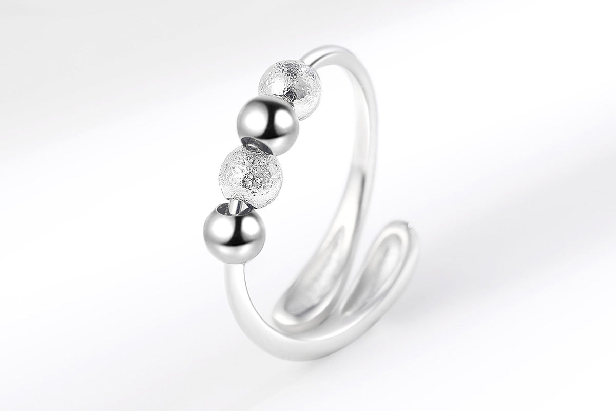Anxiety Ring for Women Adjustable Fidget Spinner Ring with Beads for Stress Relief -Silver