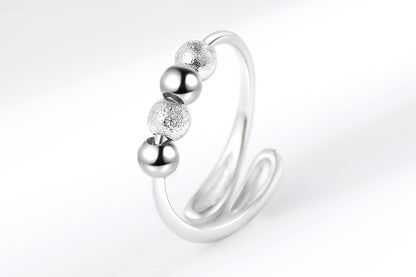 Anxiety Ring for Women Adjustable Fidget Spinner Ring with Beads for Stress Relief -Silver