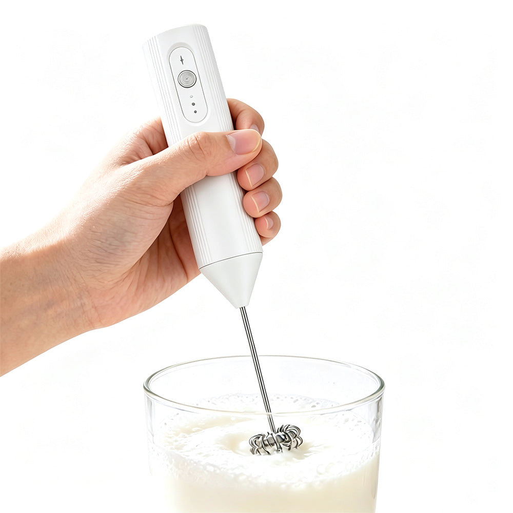 3-Speed Electric Milk Frother with 304 Stainless Steel Whisk-White