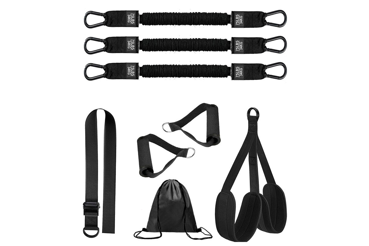 7Pcs Set Pull Up Assistance Bands with Adjustable Resistance Foot Rest for Strength Training-Black