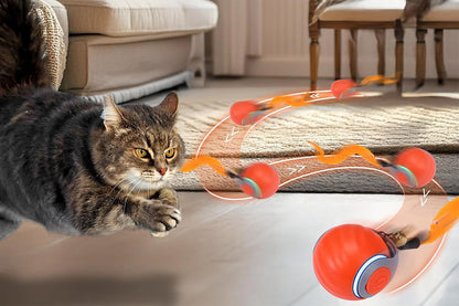 Interactive Cat Toy Ball Automatic Cat Toys Indoor Cats with 3 Tails -Orange