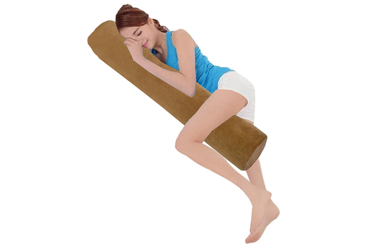 Natural Latex Body Pillow Springy Long Leg Pillow Cover Included for Sleeping-Coffee Brown