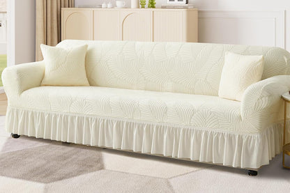 Sofa Cover with Skirt Stretch Sofa Slipcover Non-Slip Soft Couch Cover -Beige