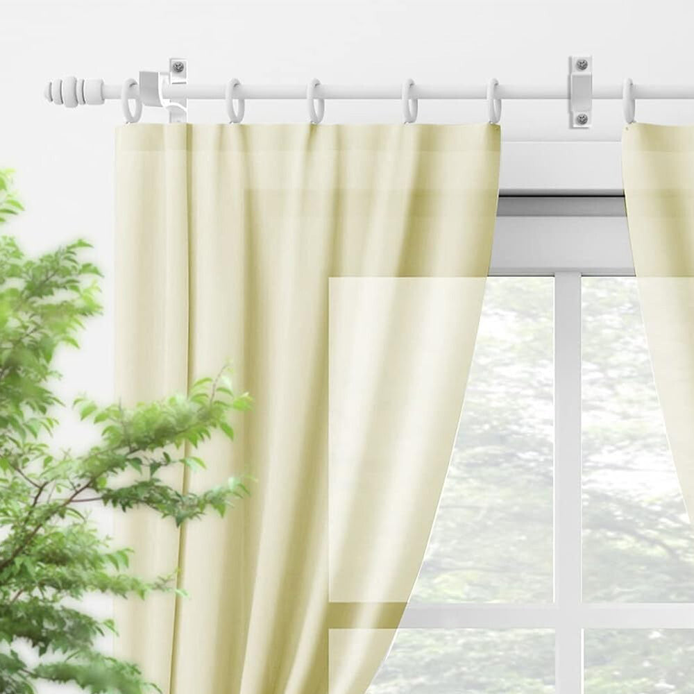 2 Piece Metal Support Curtain Rod Pole - White