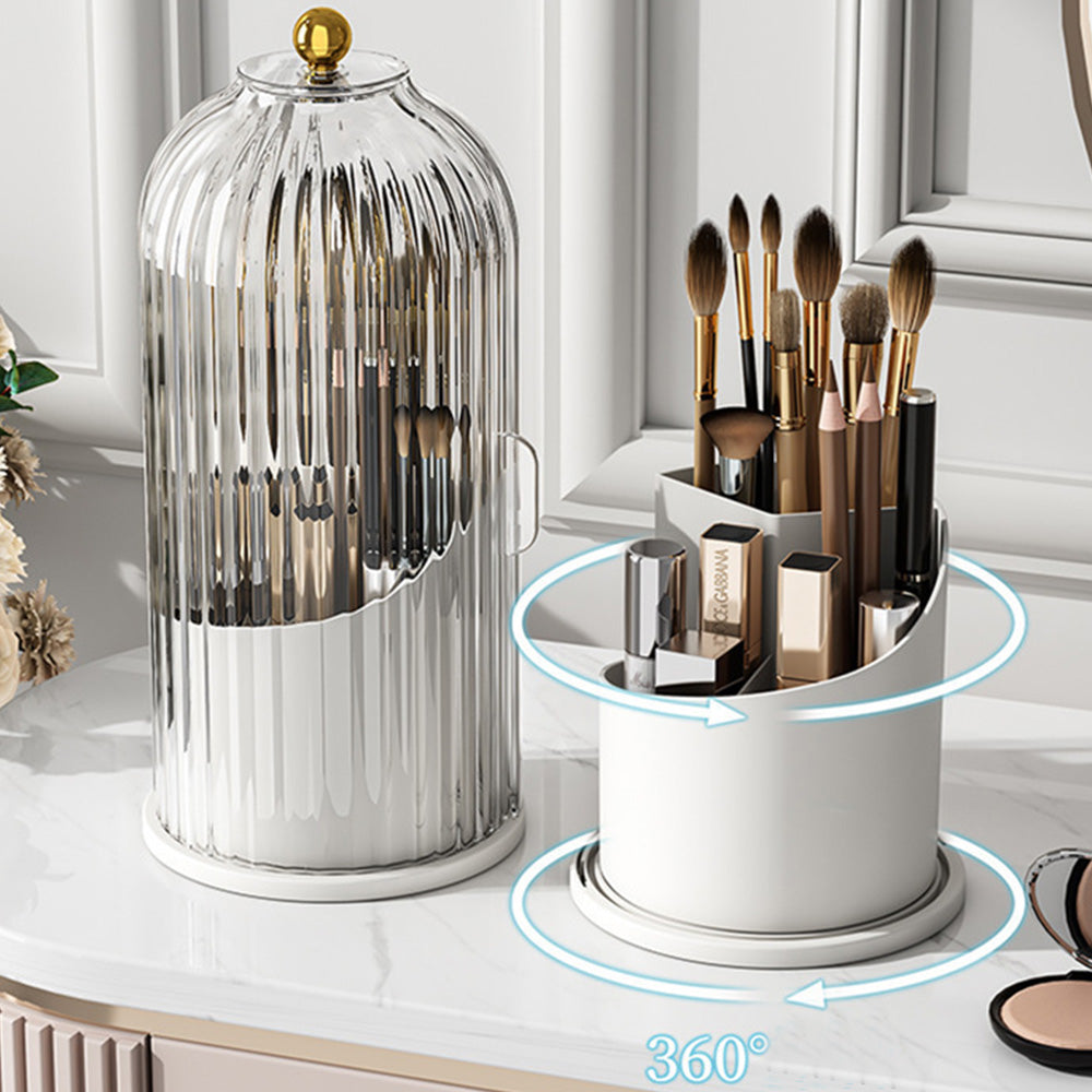 Sliding Lid Organizer 180 Degree Rotating Toothbrush Holder for Bathroom Counter-White
