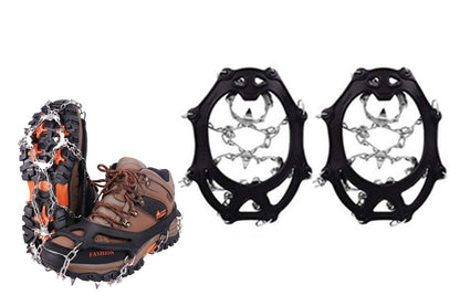 2 Piece Traction Cleats Ice Snow Grips with 10 Stainless Steel Spikes - Black