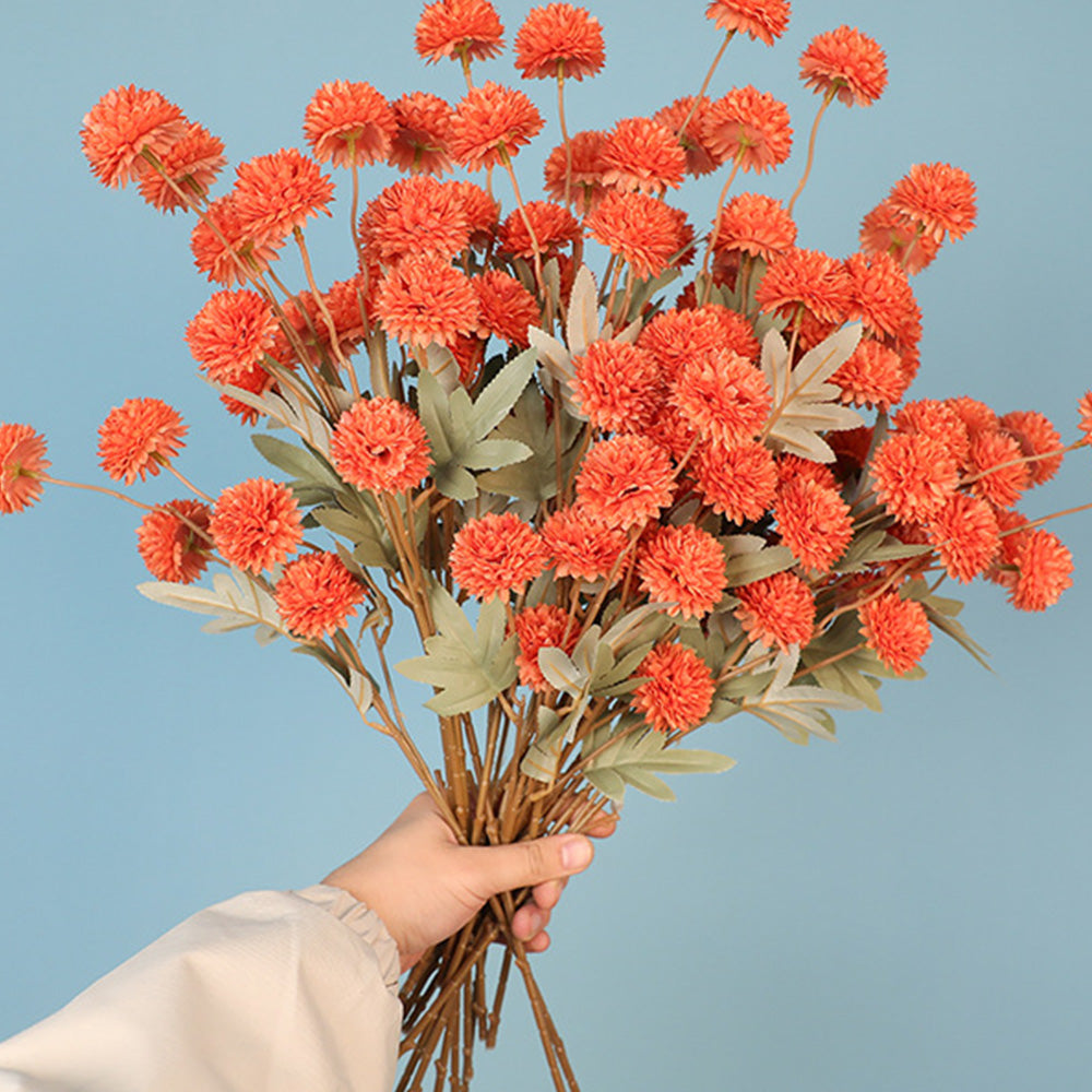 5 Pack Stem Cloth Dandelion Ball Artificial Flowers with Bendable Stems - Orange