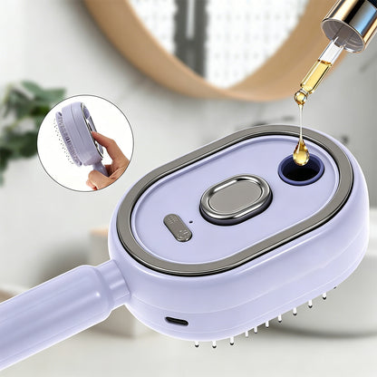 Electric Steam Hair Brush Mist Spray Cushion Comb for Smoothing Frizz-Purple