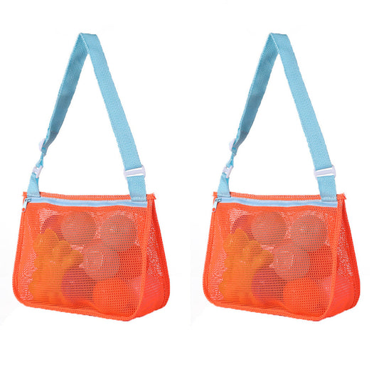 2Pcs Beach Toy Mesh Bag Shell Collecting Bag for Kids Orange