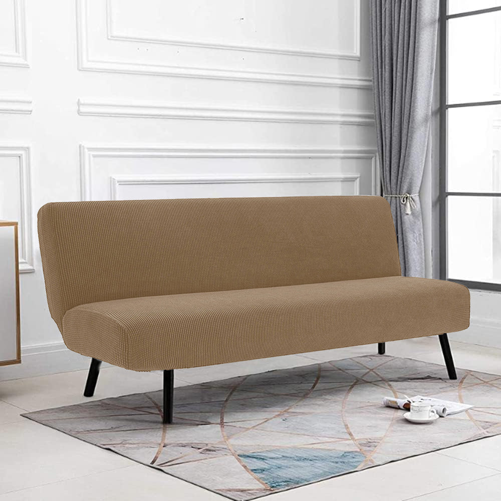 Stretch Armless Cover Sofa Bed Slipcover Protector Elastic Futon Protector Camel