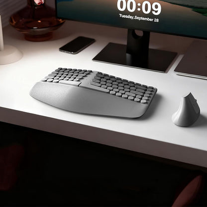 2.4G Wireless Keyboard and Mouse Set with Ergonomic Design 84 Key Keyboard and 6 Button Mouse-Grey