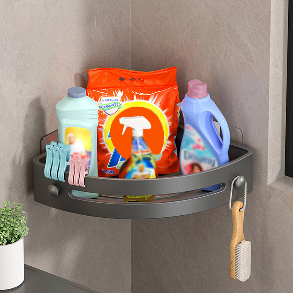 Corner Shower Caddy Punch-Free Wall Mounted Storage Shelf Organizer with Towel Rack for Bathroom Gray