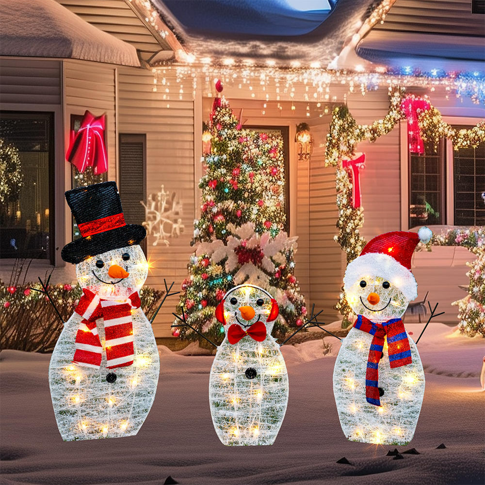 3 Piece Set Snowman Light Stake 2D Christmas Scene Decor