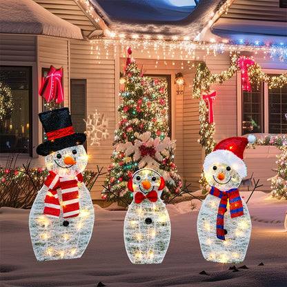 3 Piece Set Snowman Light Stake 2D Christmas Scene Decor