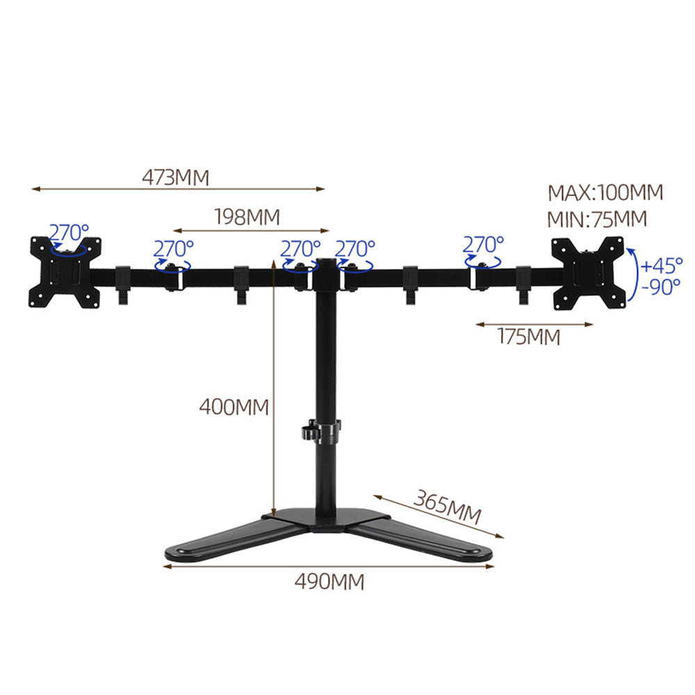 Single Monitor Stand Arm Freestanding Adjustable V-Base HD LED TV Screens-Horizontal