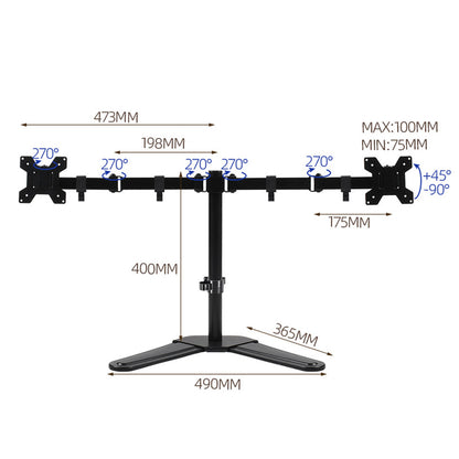 Single Monitor Stand Arm Freestanding Adjustable V-Base HD LED TV Screens-Horizontal