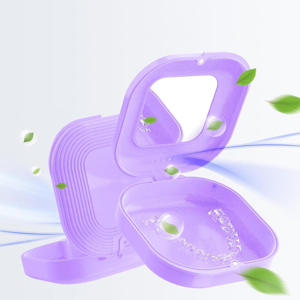 Retainer Case with Mirror and Retainer Removal Tool Mouth Guard Storage Box-Purple