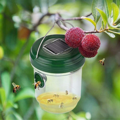 2 Pack Solar Powered Wasp Traps Outdoor Hanging Carpenter Bee Catchers Green