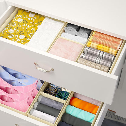 6 Piece Foldable Nonwoven Drawer Organizer Bins with Zippers - Khaki