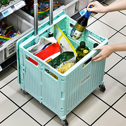 65L Folding Utility Cart Portable Rolling Crate Handcart Shopping Trolley with Lid Green