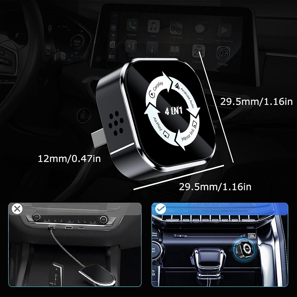 4 in 1 Wireless CarPlay Android Auto AirPlay MirrorLink Adapter - White