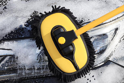 102cm Telescopic Adjustable Car Wash Mop Brush Kit with 15 Degree Curved Long Handle for Vehicle Cleaning -Yellow