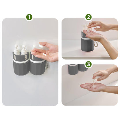 4 in 1 Travel Dispenser Bottle Set with Suction Cup for Toiletries-Grey