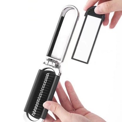 2Pcs Folding Hair Brush with Detachable Makeup Mirror Portable for Travel-Silver