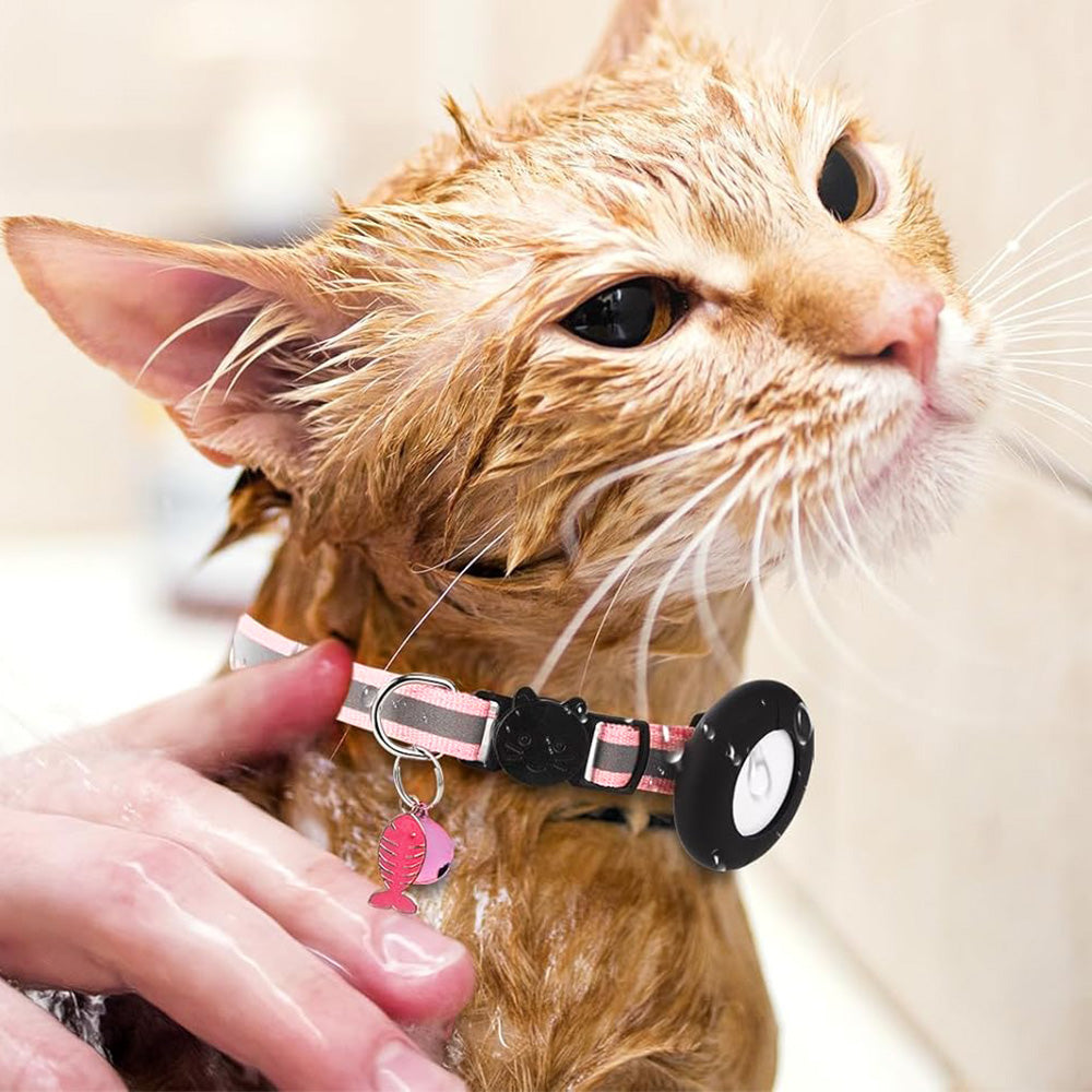 Reflective Cat Collar Compatible with Apple Airtag Adjustable Airtag Holder for Cat Dog Kitten Puppy Pink