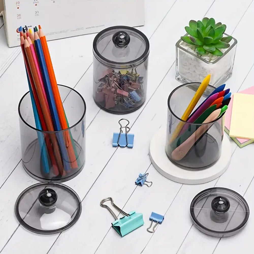 4 Pack Round Cotton Swab Holder with Lid Dental Floss Container-Black