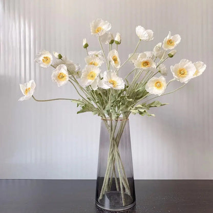 3Pcs 4-Head Artificial Corn Poppy Flowers Flocking Stem Bouquet Home Office Decor White