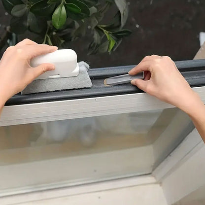 2-in-1 Window Rail Cleaning Tool Track Cleaning Brush Gap Groove Sliding Cleaner with Scraper