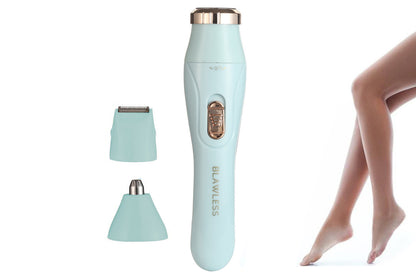 3-in-1 Bikini Electric Trimmer Painless Body Shaver Cordless Facial Hair Remover -Blue