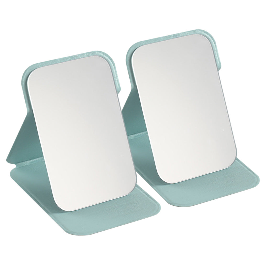2-Pack Foldable PU Leather Makeup Mirror Medium Portable Travel Vanity Green