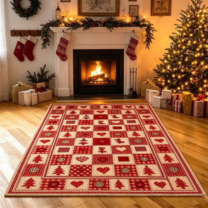 Christmas Plaid Short Pile Rug with Non Slip Rubber Backing - Christmas tree