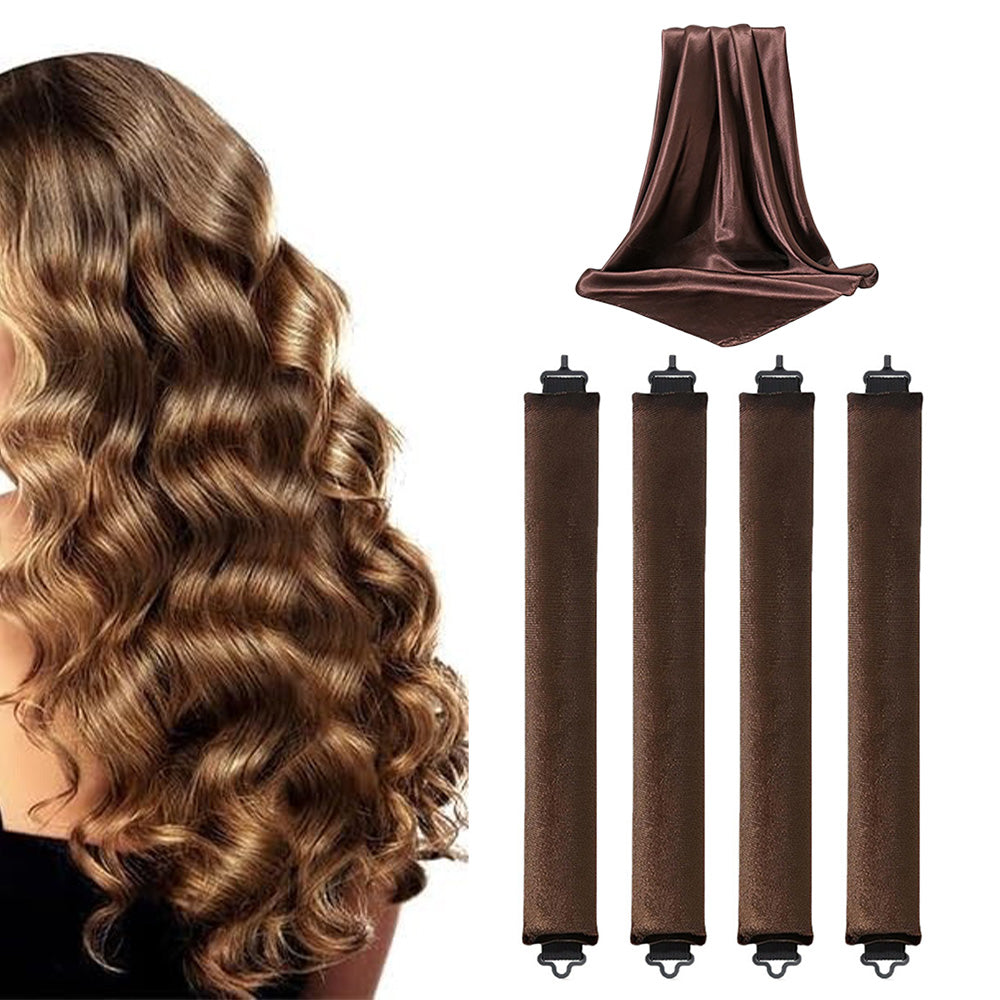 4PCS Heatless Hair Curlers Set for Overnight Styling No-Damage Hair Tools Coffee