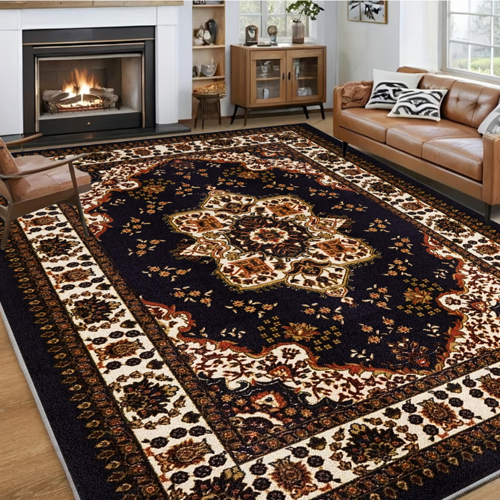Crystal Velvet Vintage Boho Rug Non-Slip Floor Carpet for Bedroom Dining Room-Brown