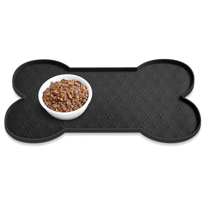 Dog Food Mats for Floors Waterproof Silicone Dog Bowl Mat with Raised Edge Black